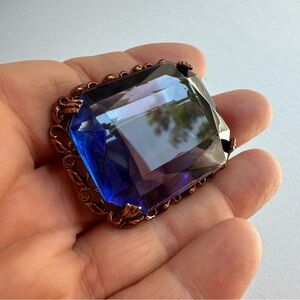 Vintage Sapphire Blue Faceted Glass Brooch